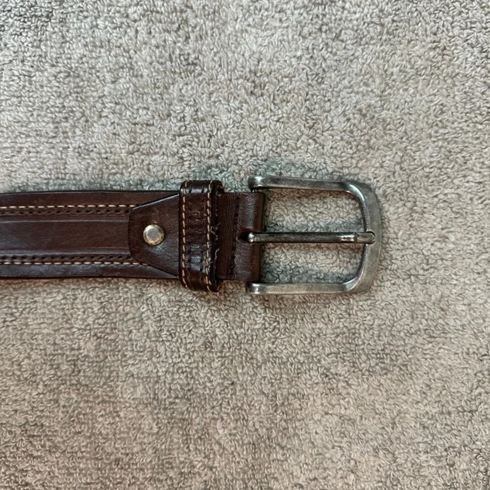 Bronzino Mens Brown Leather Belt Made in Italy Size 40/100 Contrast Stitch 1.5in